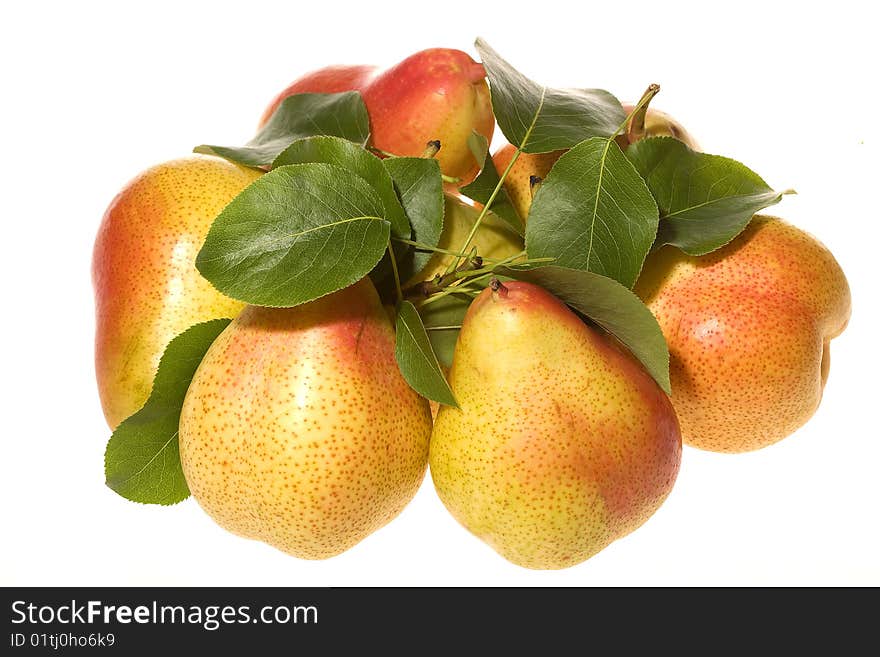 Pears with green leafs