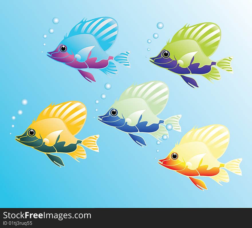 The fishes are floating and I let bubbles. A vector illustration. The fishes are floating and I let bubbles. A vector illustration