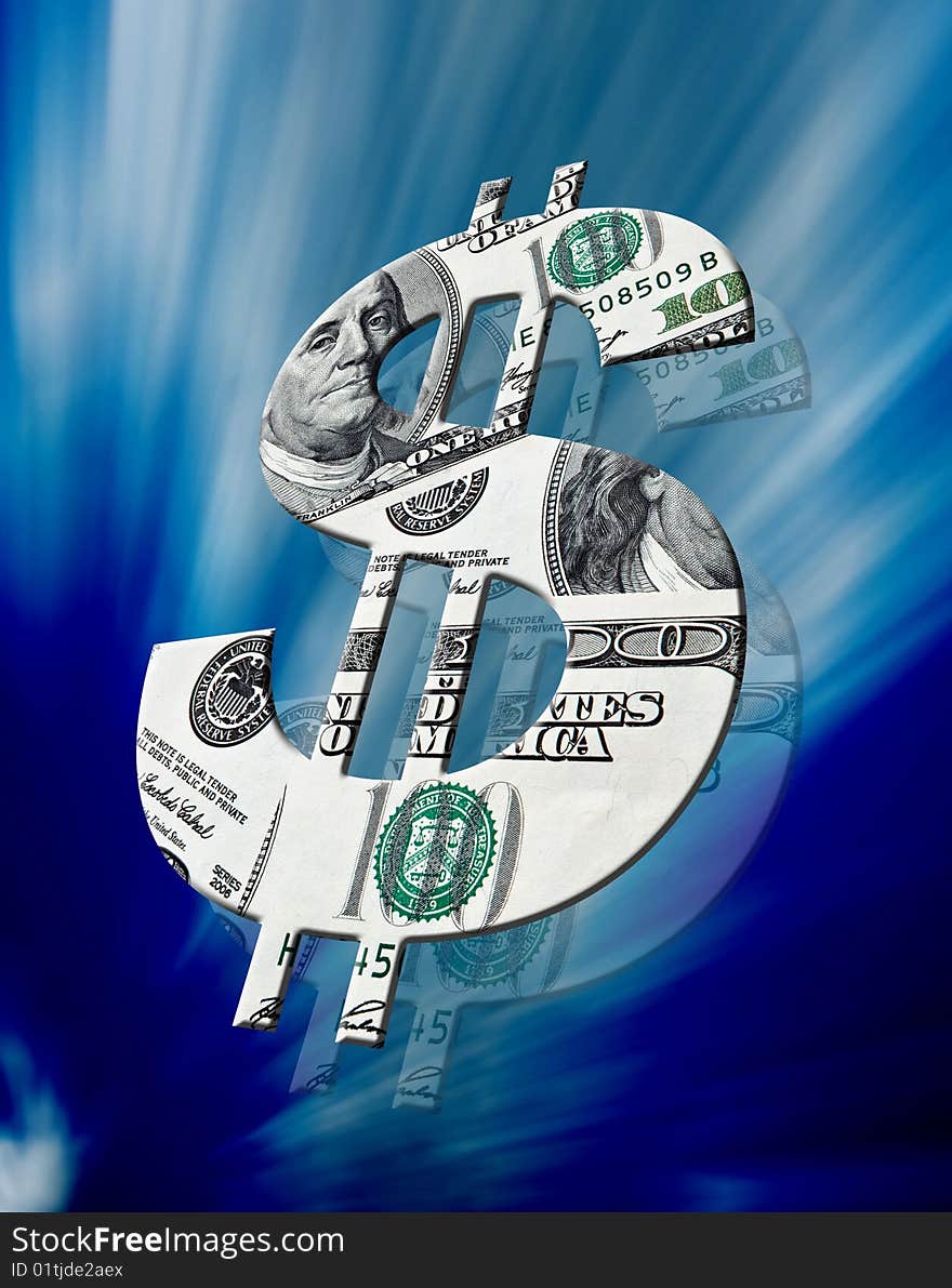 American dollar symbol on blue background