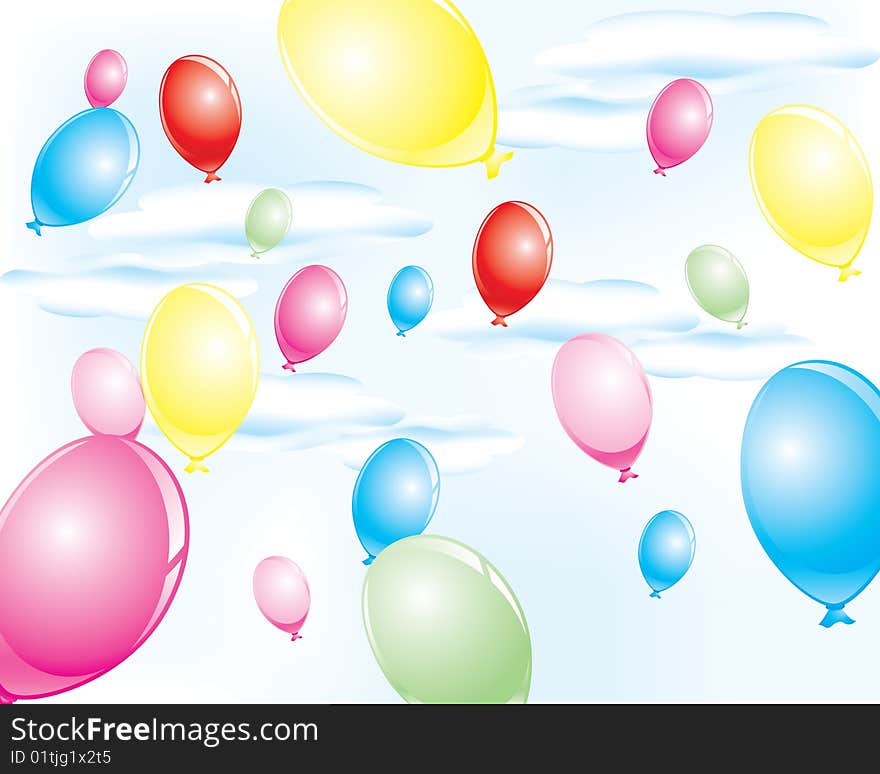 Colorful party balloons flying to the sky