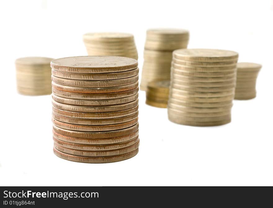 Isolated coins on white background.