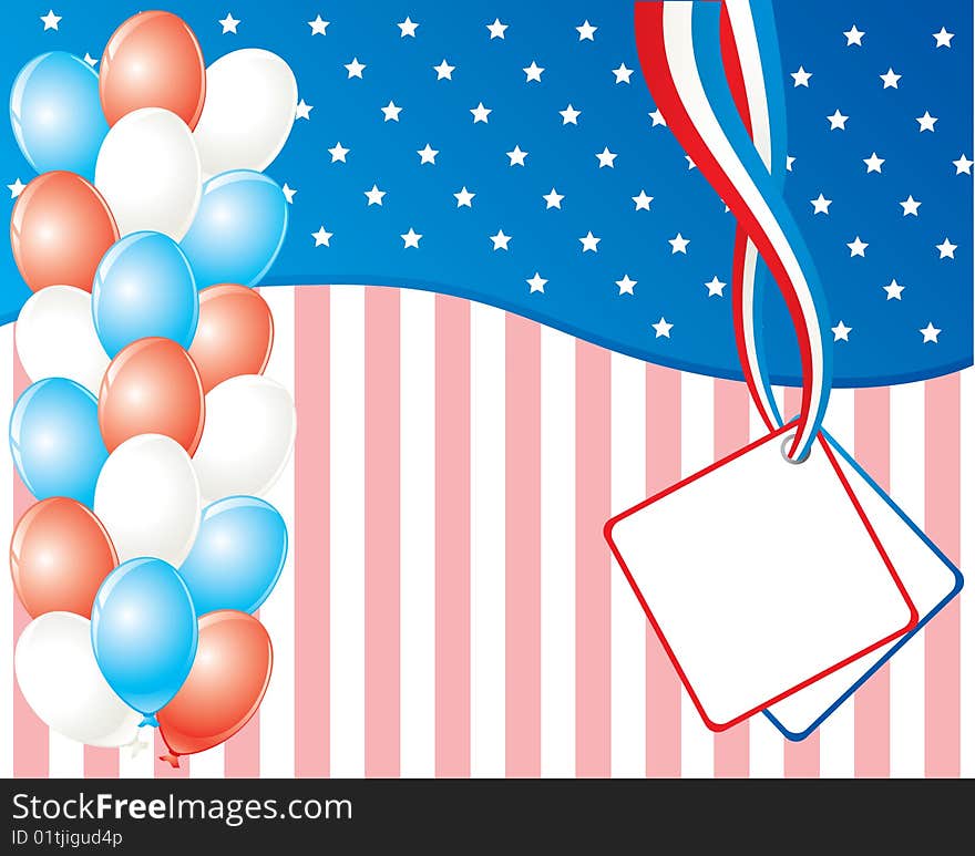 American independence day card with balloons and space for text