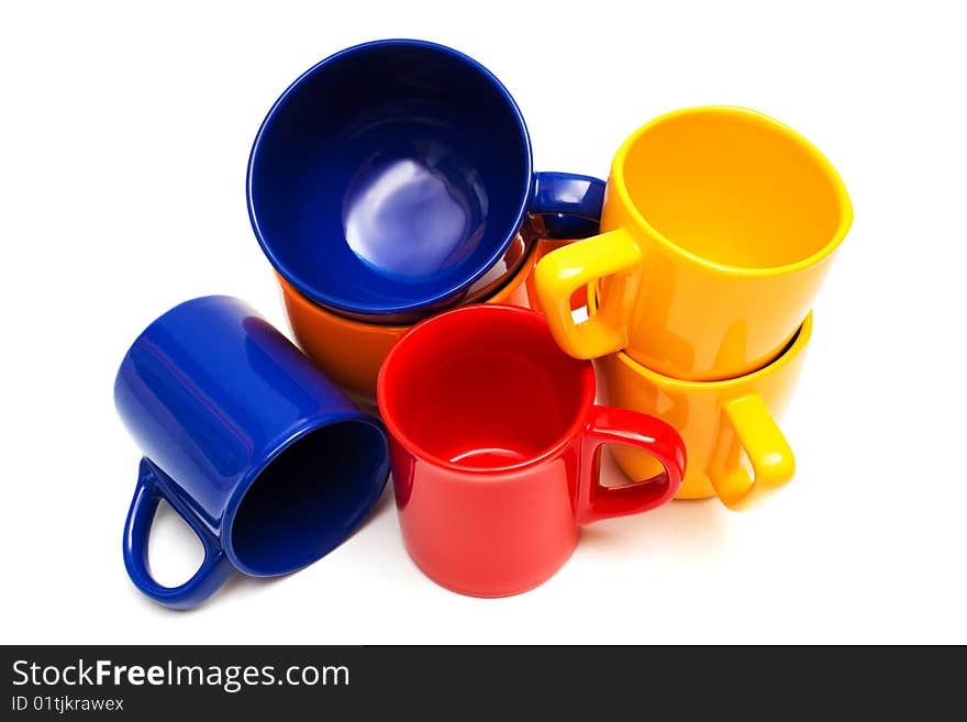 Beautiful color cups on a white background