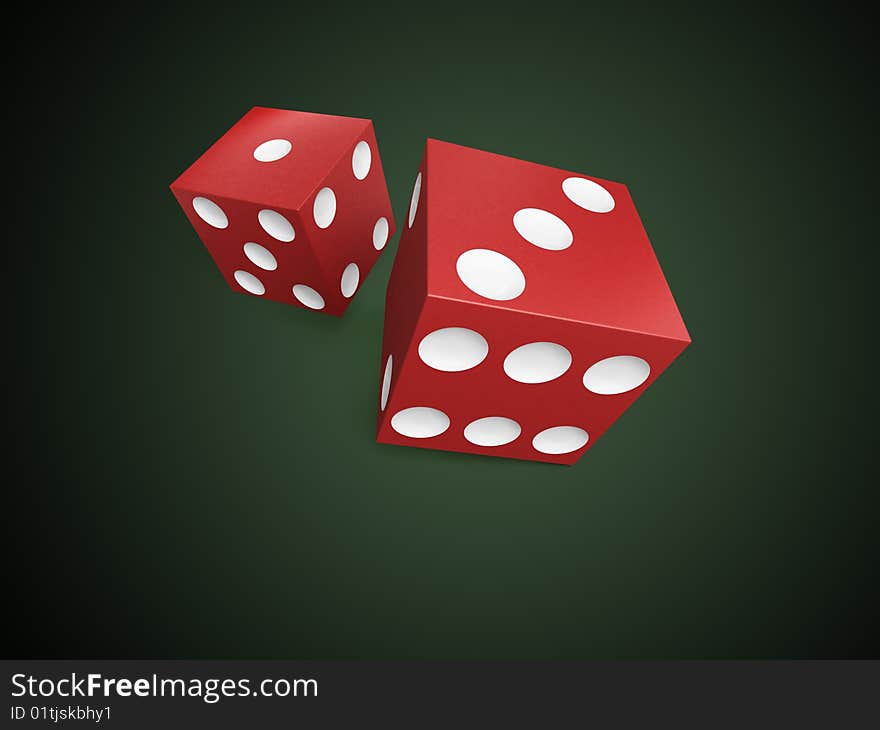 Two white dices on dark background