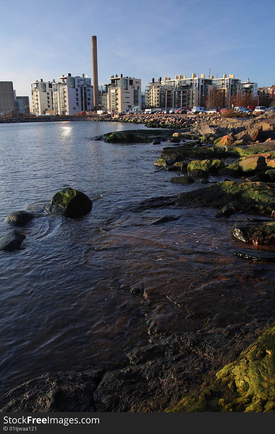 The sea shore in the centre of Helsinki in Finland