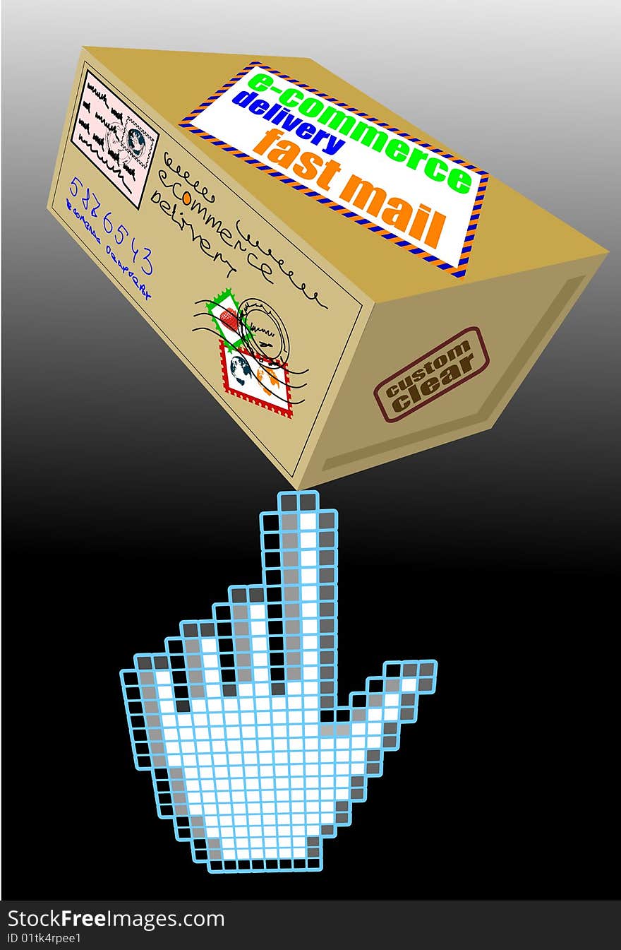 Vector illustration of cursor clicking a box   bought on web. Vector illustration of cursor clicking a box   bought on web