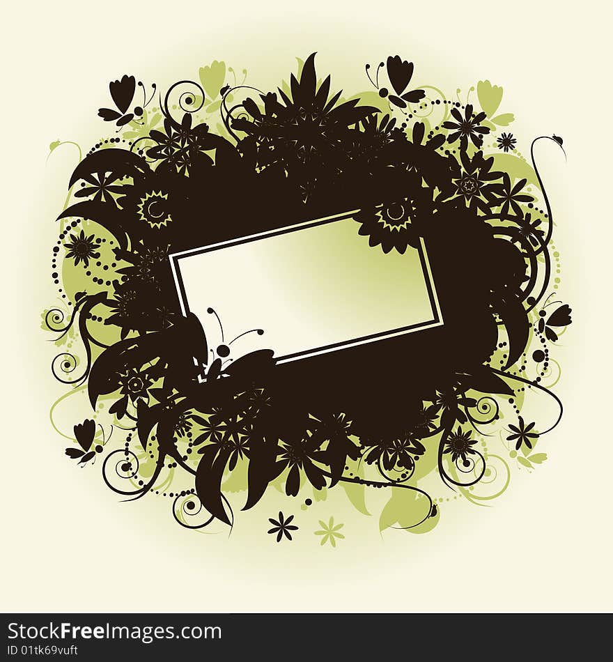 Floral frame, summer illustration, vector