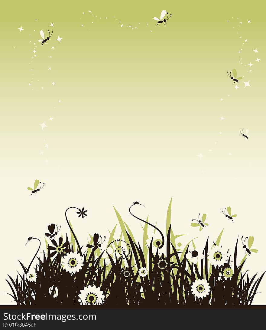 Summer meadow beautiful, vector illustration