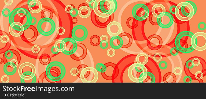 Banner of multicolored circles on a green background