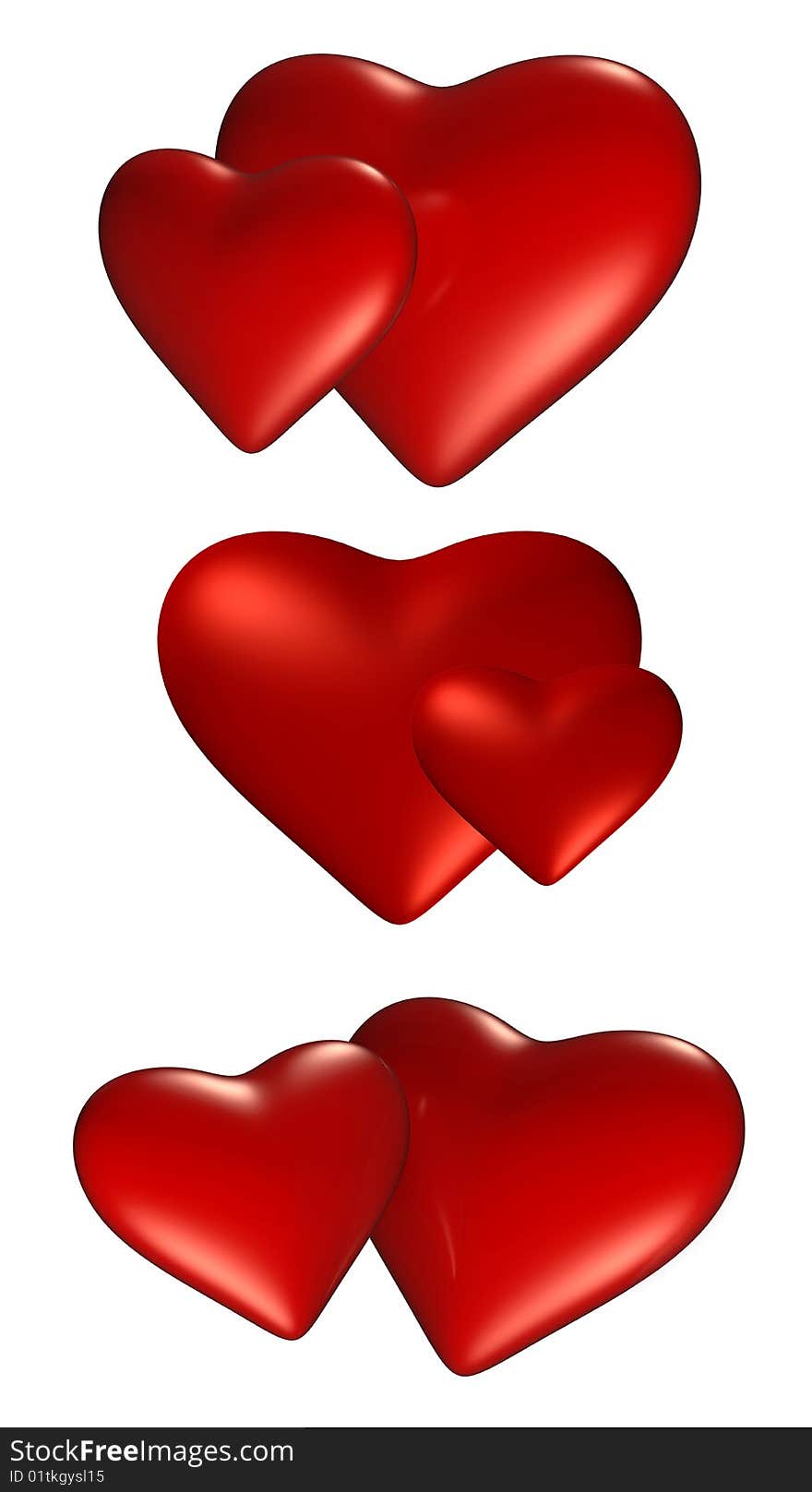 Set of red hearts isolated on white