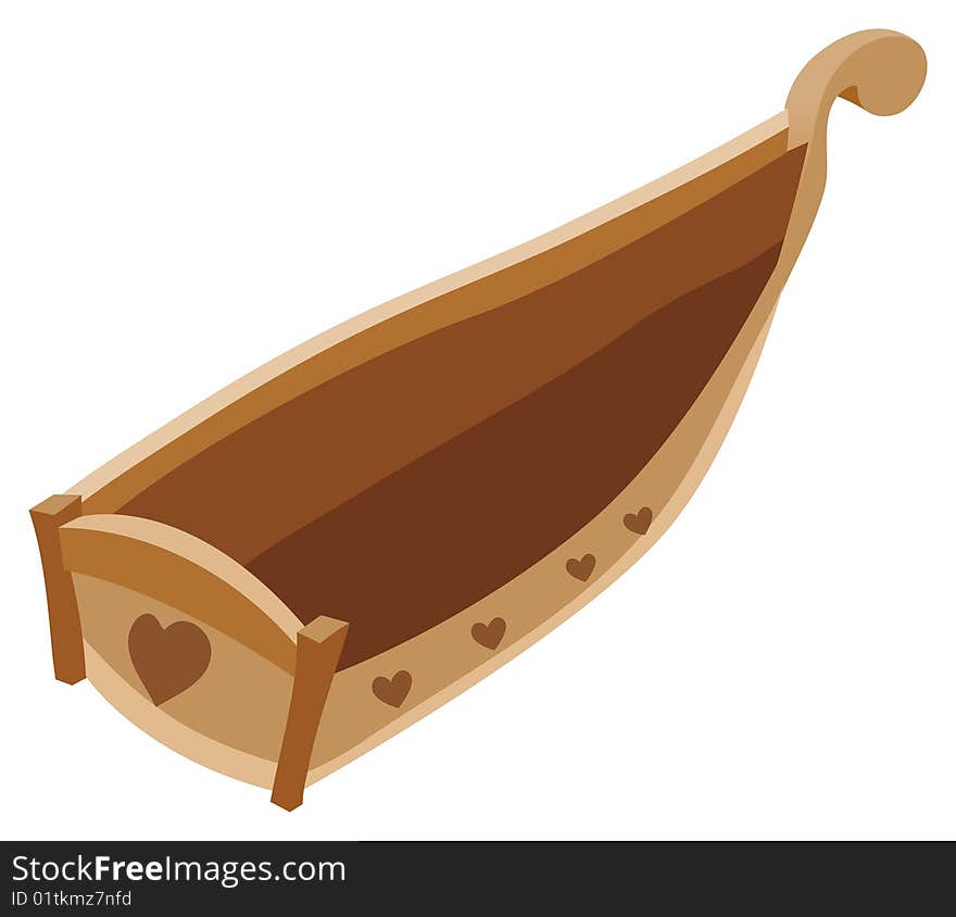 A wood boat with heart shape in a white background