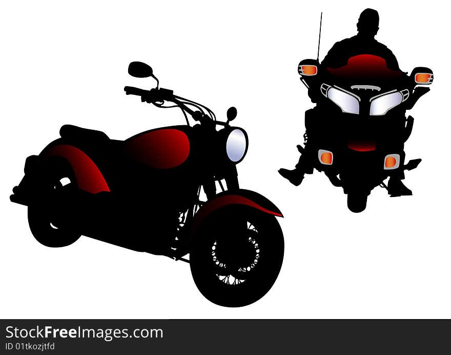 Vector drawing men to the big motorcycle. Silhouette on white background. Vector drawing men to the big motorcycle. Silhouette on white background