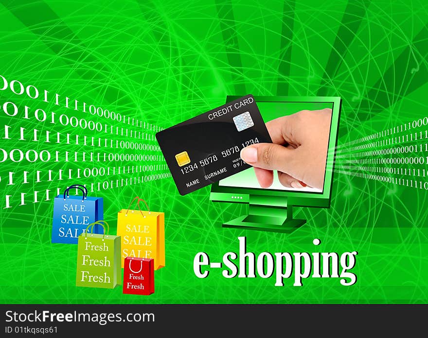 Illustration showing eshopping through credit card. Illustration showing eshopping through credit card.