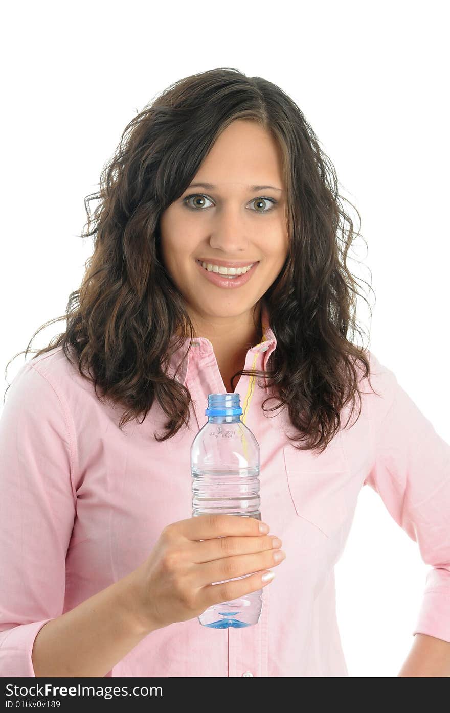 Young woman drinks water, isolated over white. Young woman drinks water, isolated over white