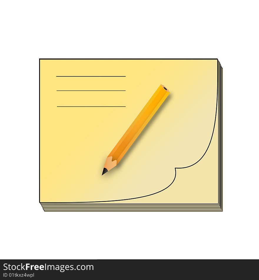 Writting pad with yellow pencil. Writting pad with yellow pencil.