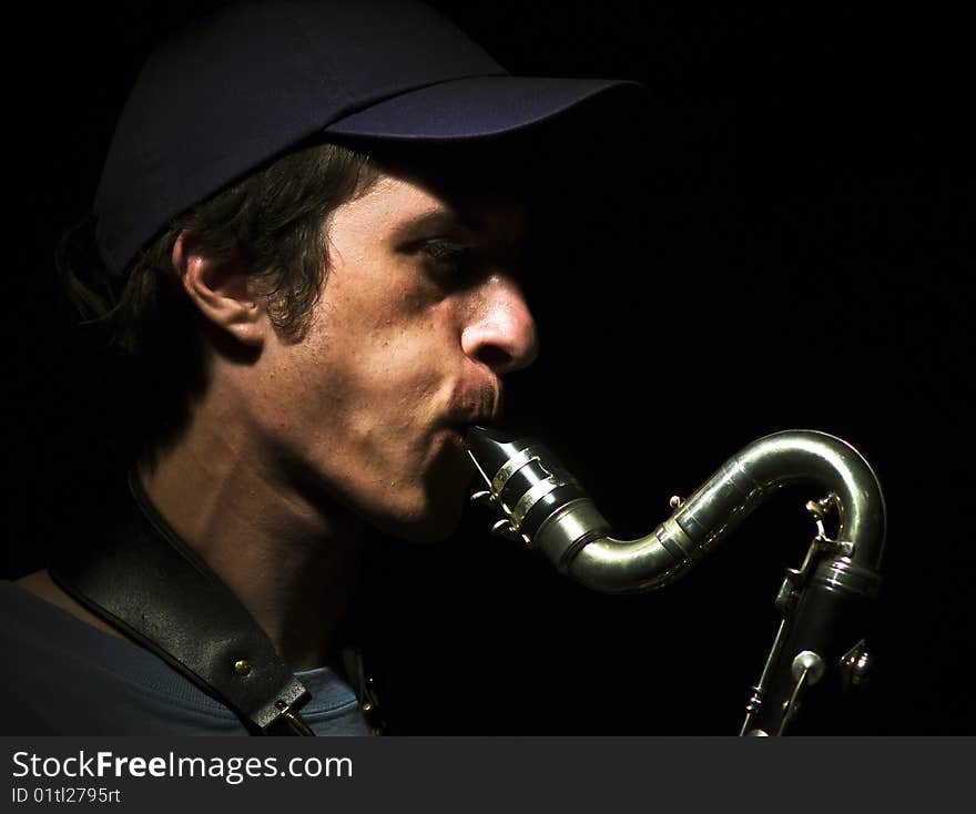 A musician who plays saxophone in the concert Ukraine, Kiev