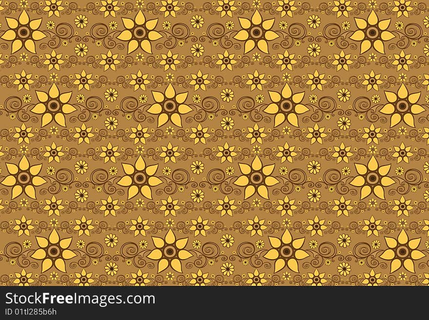 Brown floral pattern with yellow flowers