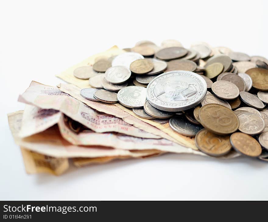 Old money - banknotes and coins.