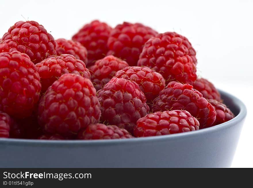 Red Raspberry in Grey Bowl