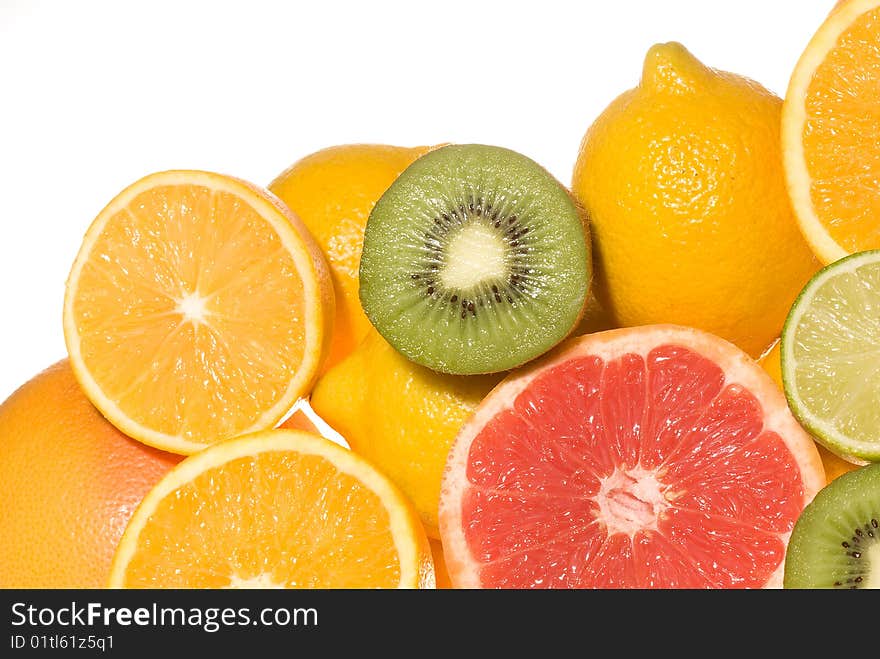 Fresh fruits on white background