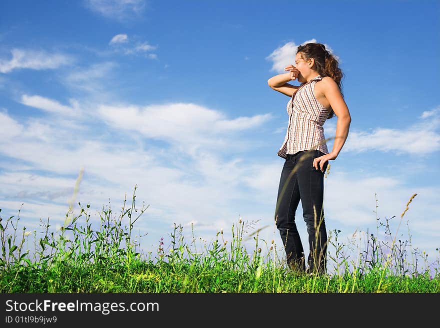 Young women in the field. Young women in the field