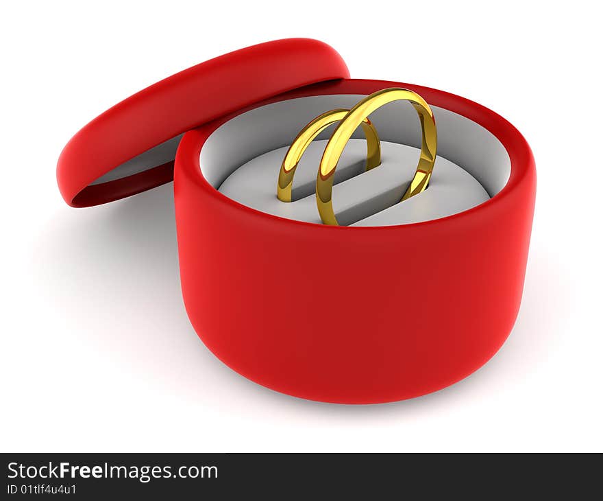 Wedding rings in red round gift box