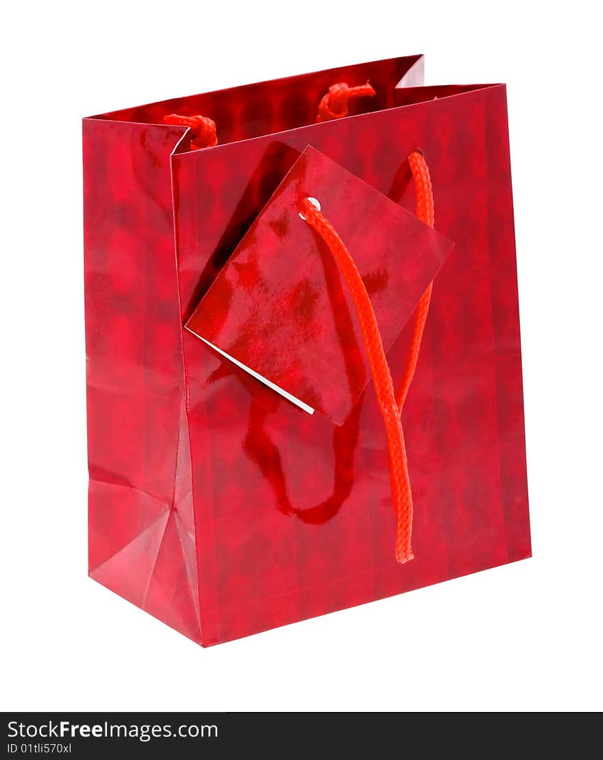 Red Paper Shopping Bag Isolated On White