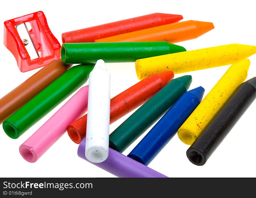 Color crayons isolated on white background