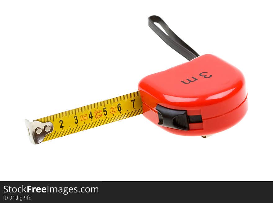 Red tape measure isolated on white