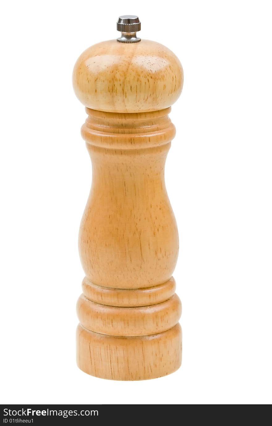 Wood pepper mill isolated on white background