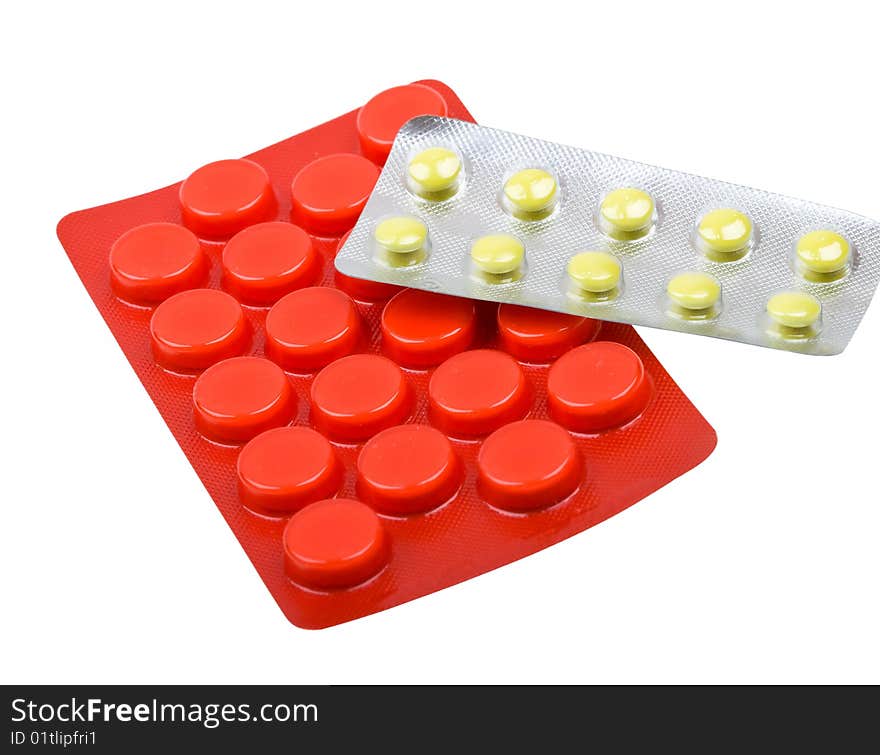 Close-up medicaments pills isolated on white background