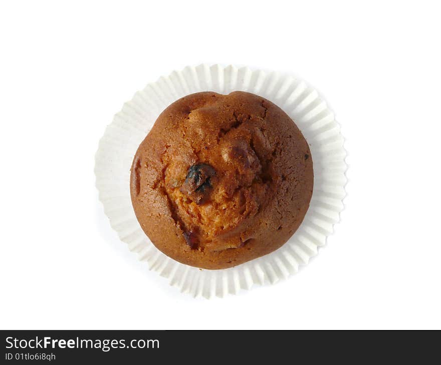 Fruit cupcake isolated over white background