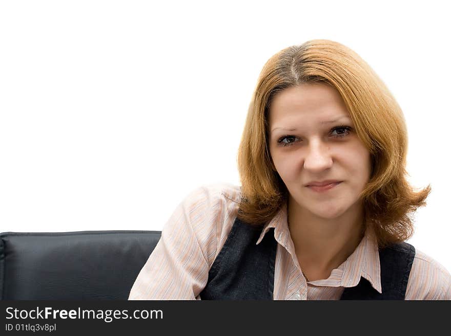 Portrait of one young business woman working in office