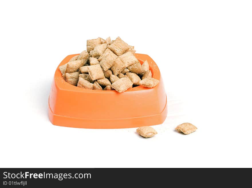 Kibbles In Orange Plastic Bowl