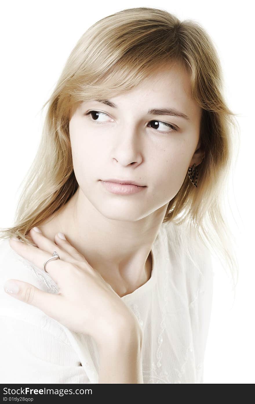 Close-up portrait of caucasian young woman