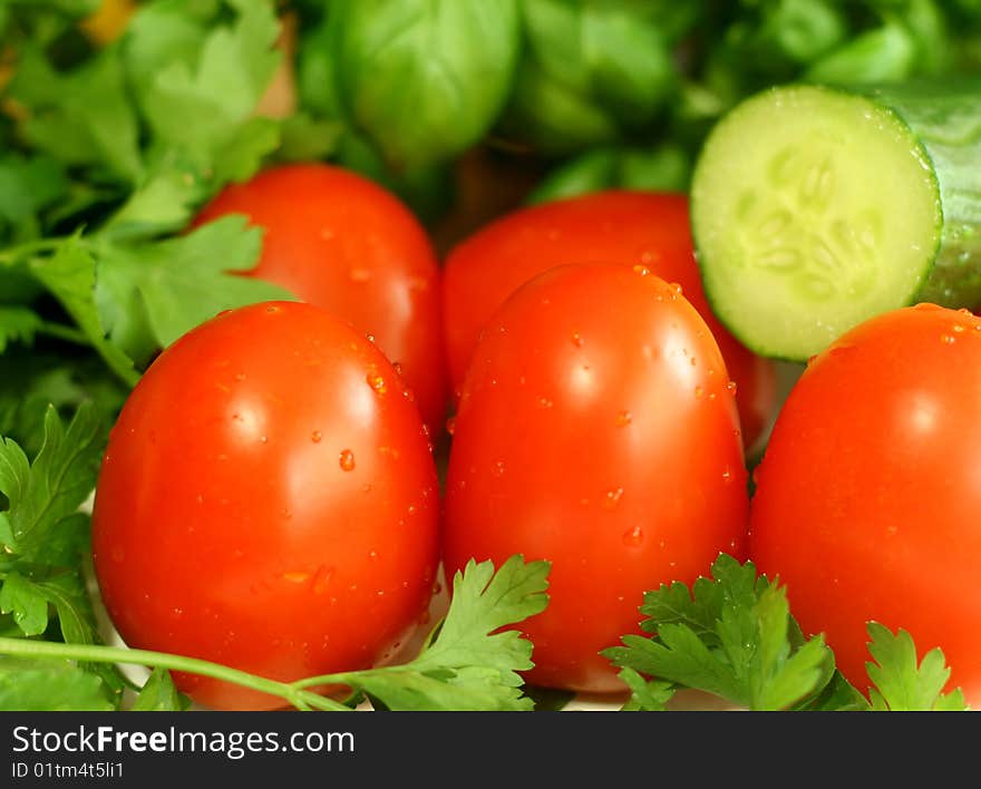 Tomatoes and cucumbers