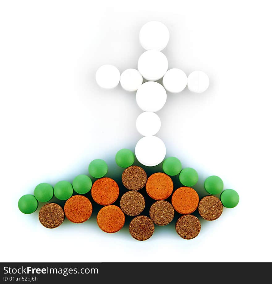 Some different pills in form grave hill. Some different pills in form grave hill