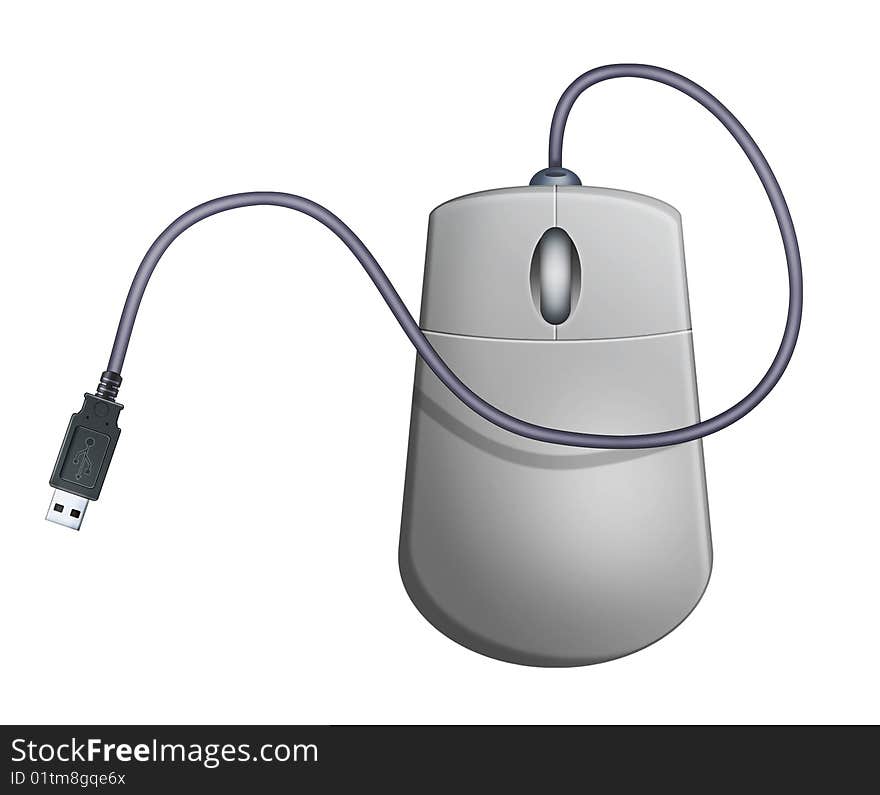 Computer generated illustration: realistic grey mouse. Isolated object on white background. Computer generated illustration: realistic grey mouse. Isolated object on white background