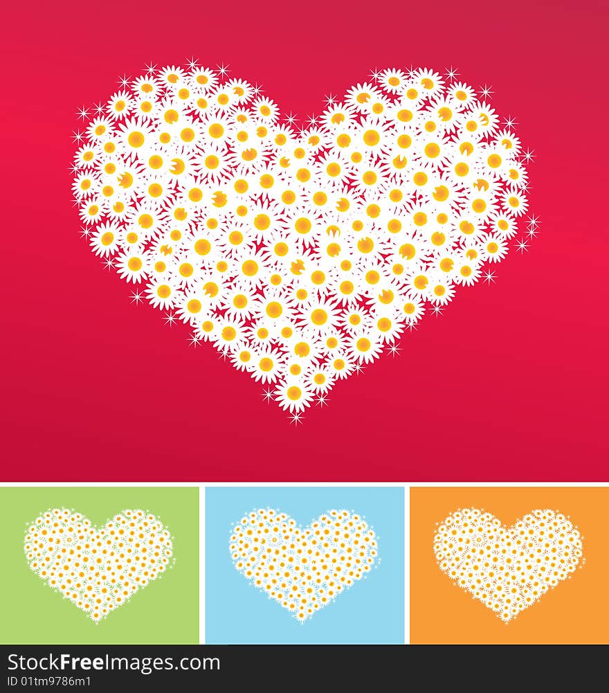 Four design valentine day hearts flowers background. Four design valentine day hearts flowers background