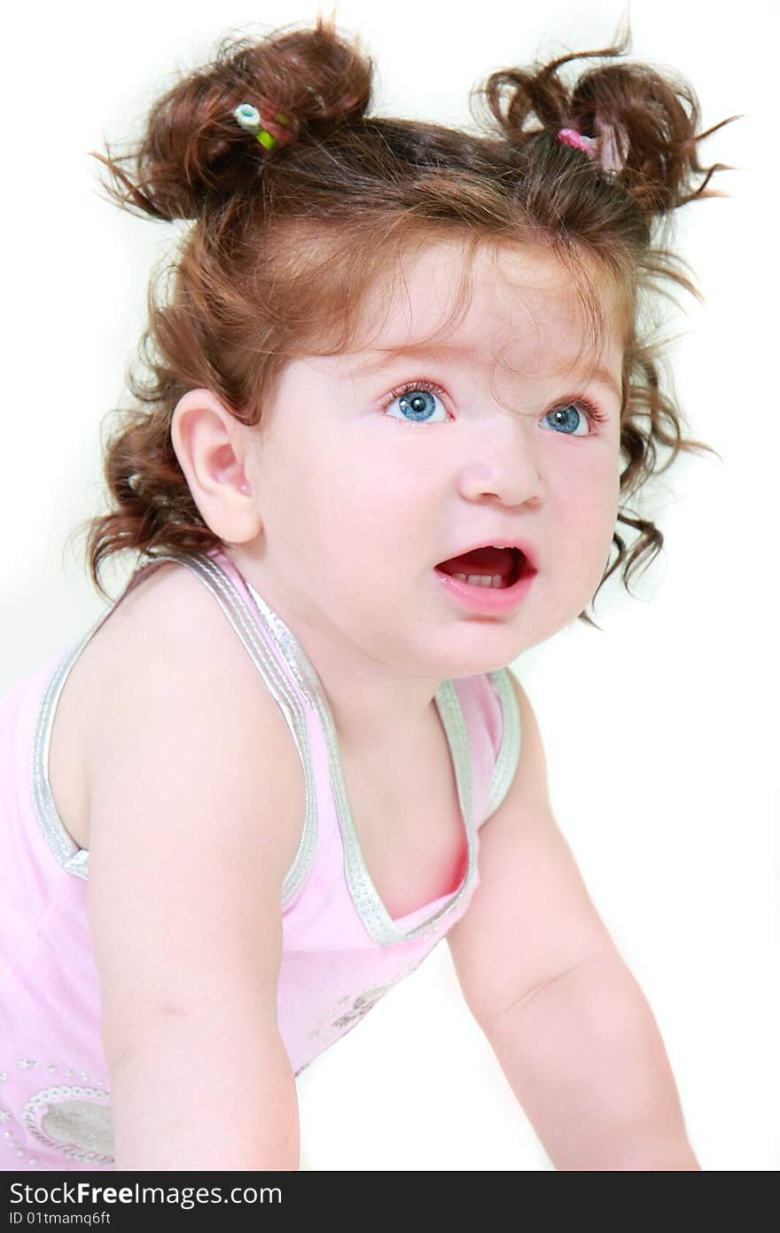 Cute toddler girl over white