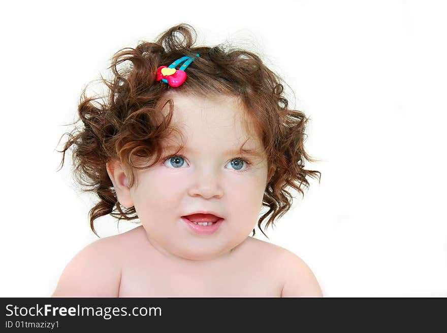 Cute toddler girl over white