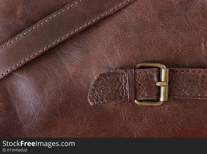 Part of leather high boot with buckle. Part of leather high boot with buckle