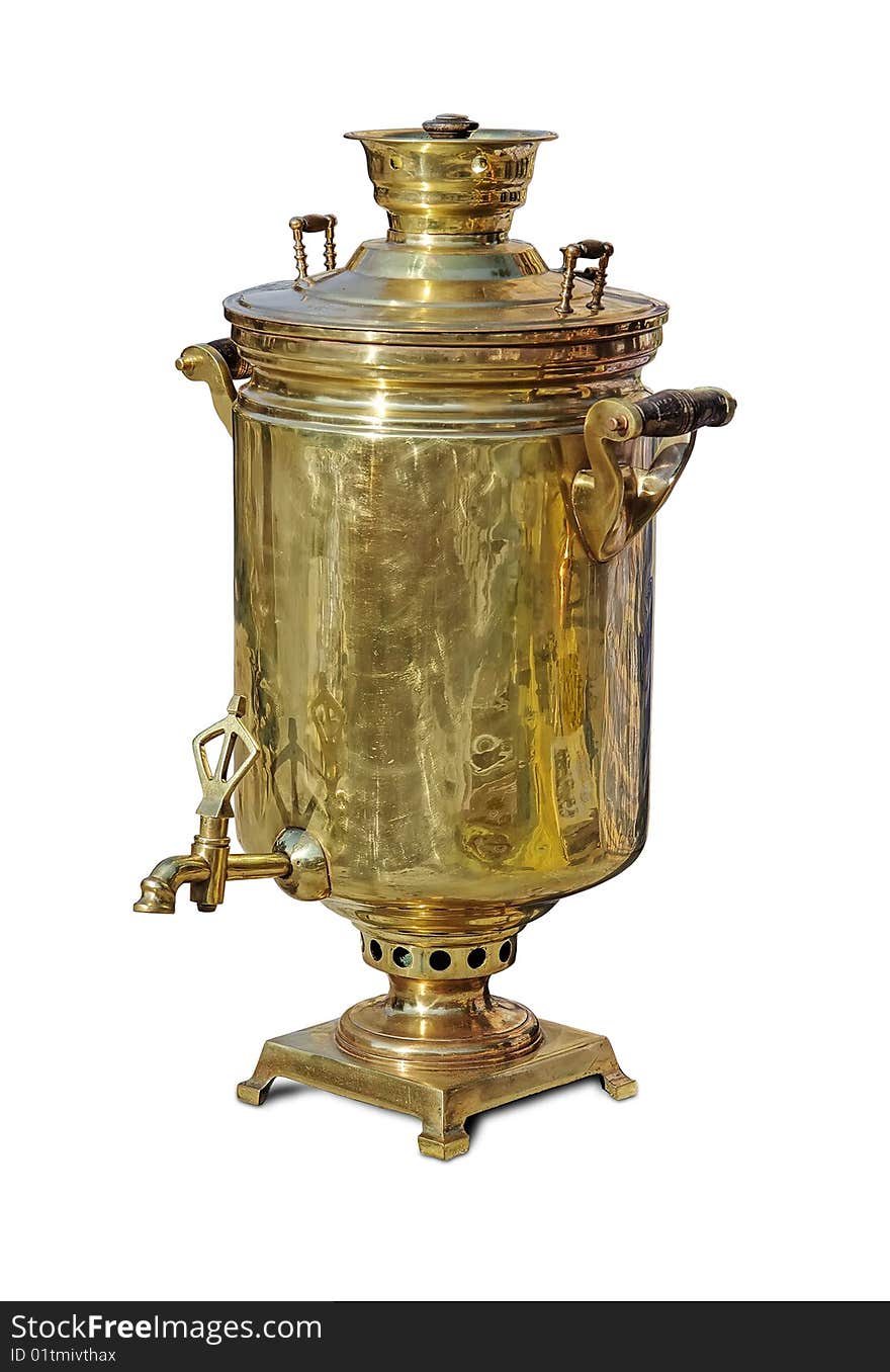 Vintage traditional russian big boiler for drinking tea isolated with clipping path. Vintage traditional russian big boiler for drinking tea isolated with clipping path