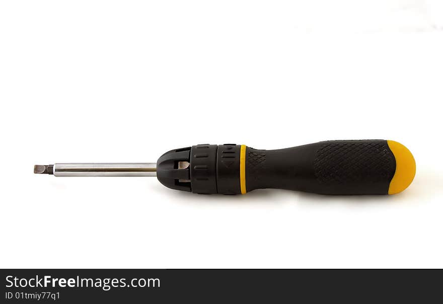 Screwdriver with changeable bits isolated on white