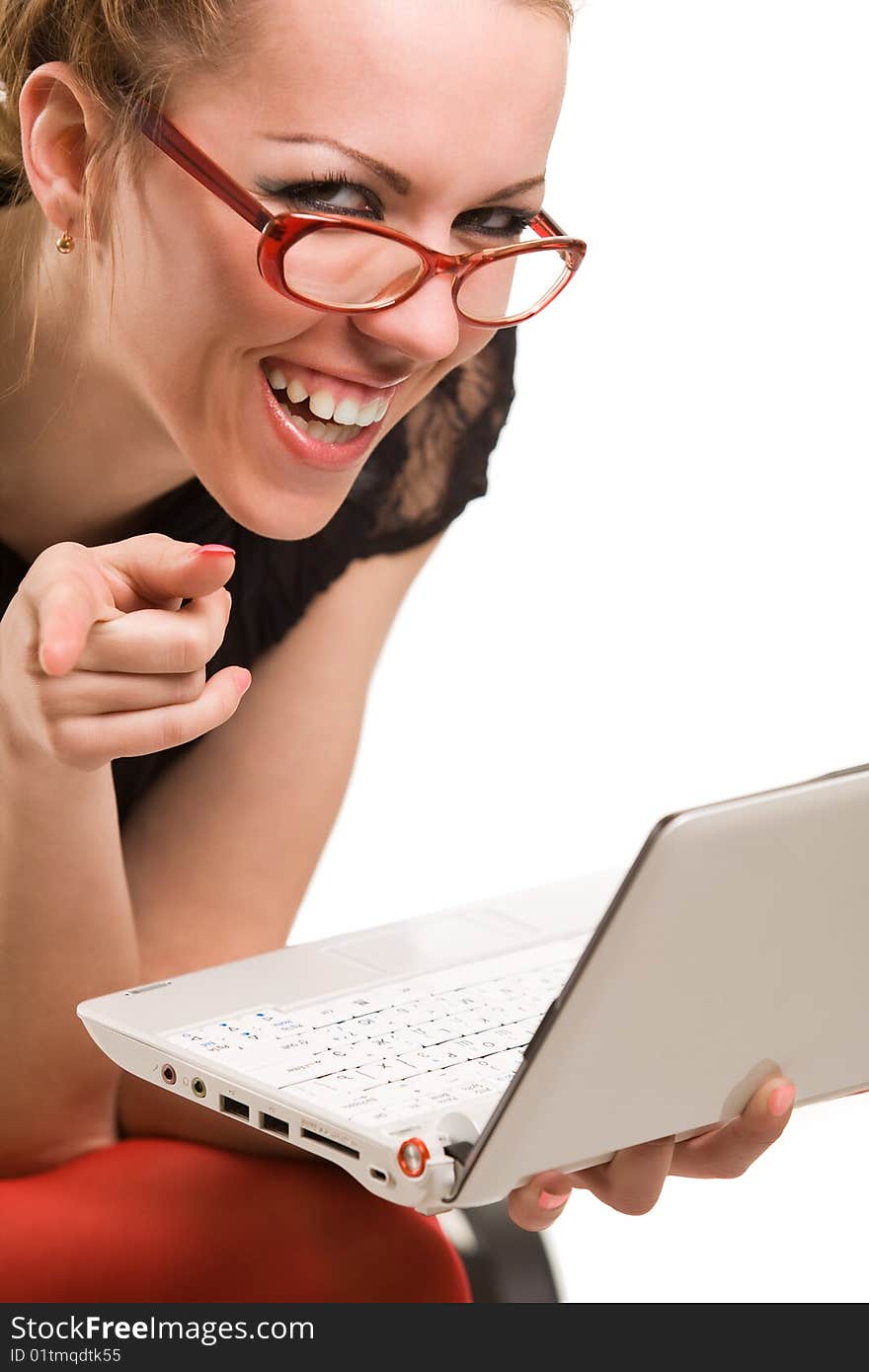 Laughing Woman With Laptop