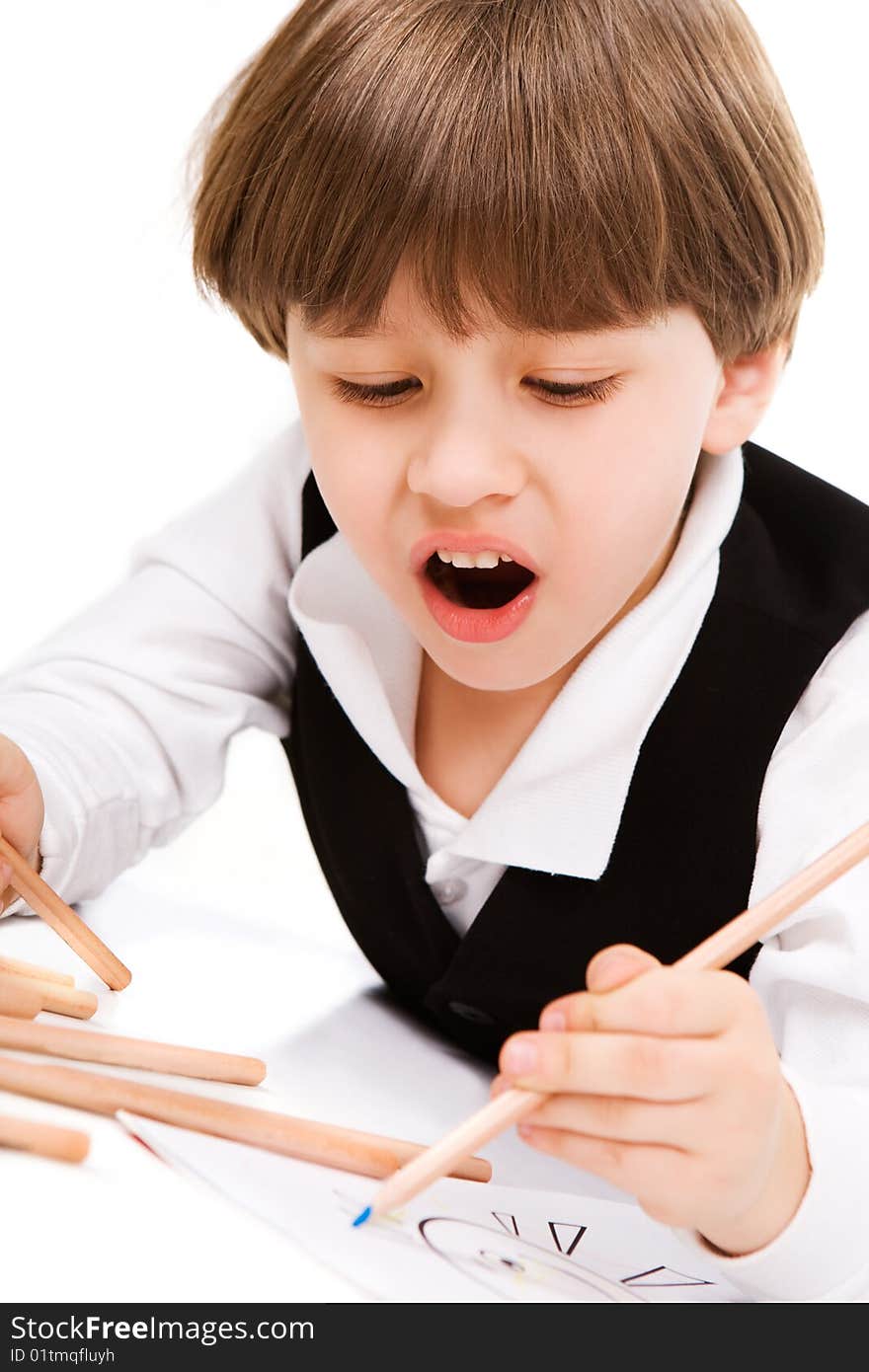 Adorable Little Boy With Pencil