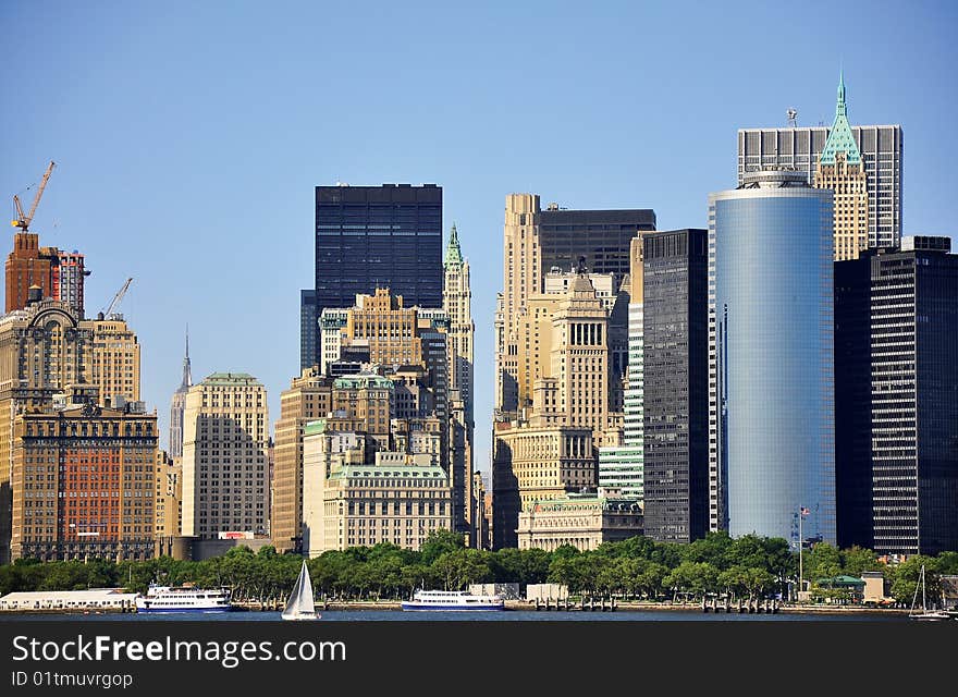 Shot of lower manhattan with from State Island ferry. Shot of lower manhattan with from State Island ferry.