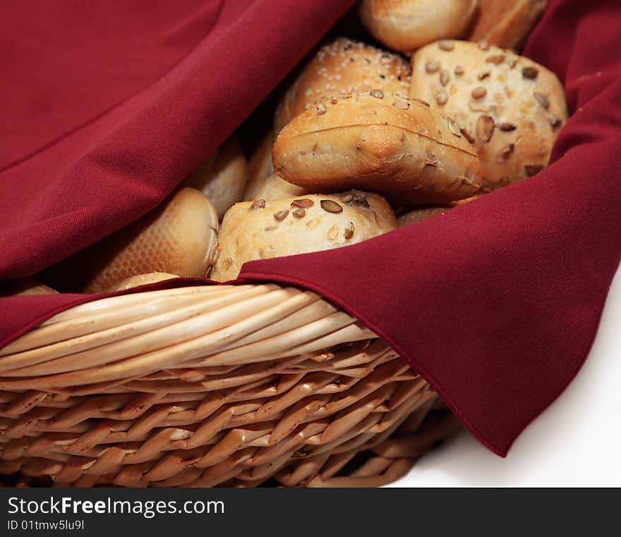 Bread basket grain baked food deli close up. Bread basket grain baked food deli close up