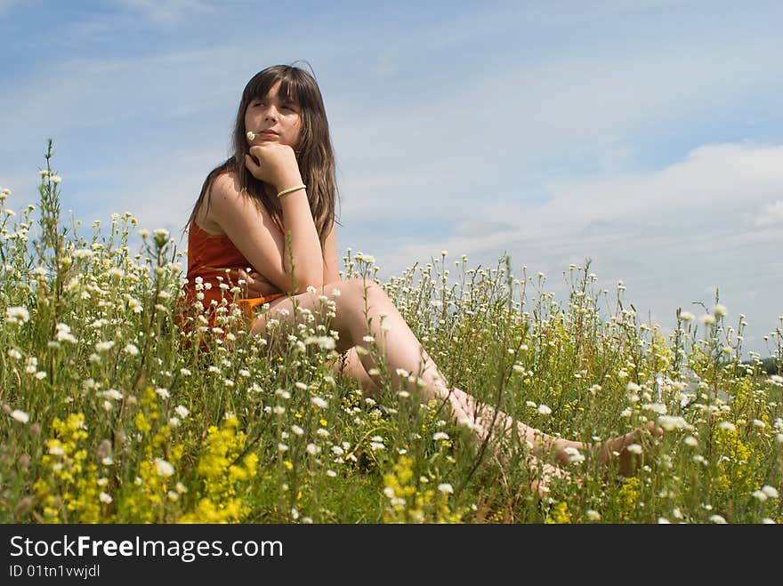 The portrait of girl in the middle of flower. The portrait of girl in the middle of flower