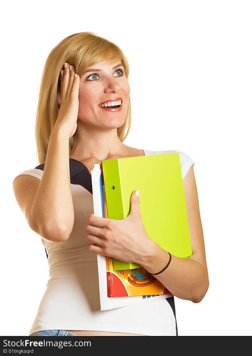 Portrait of a young attractive student on the white background. Portrait of a young attractive student on the white background